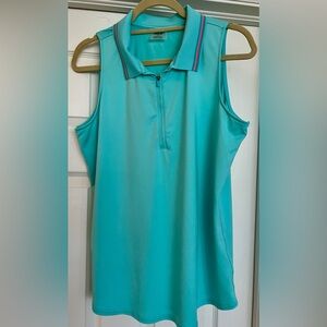 Jofit XL Sleeveless Aqua/coral Polo Top